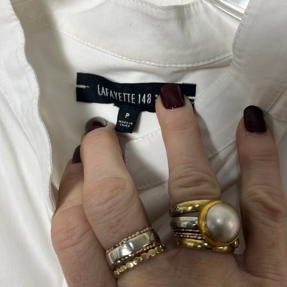 Lafayette 148 White Long Sleeve Button Down Button Accent Along Sleeve Size XS - Picture 11 of 13